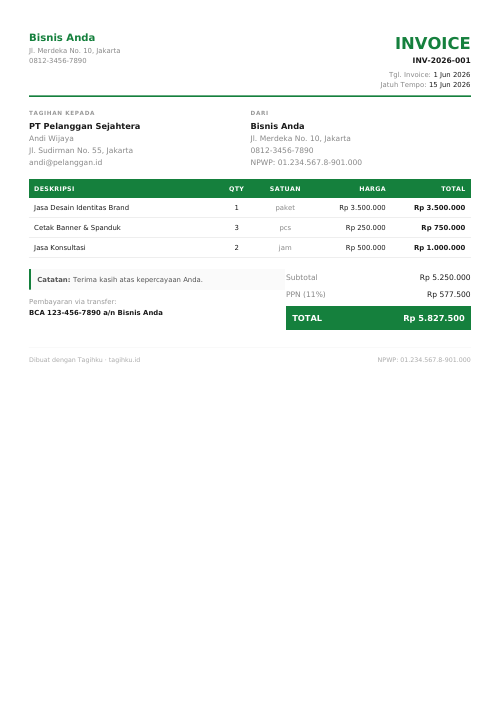 Template invoice Klasik